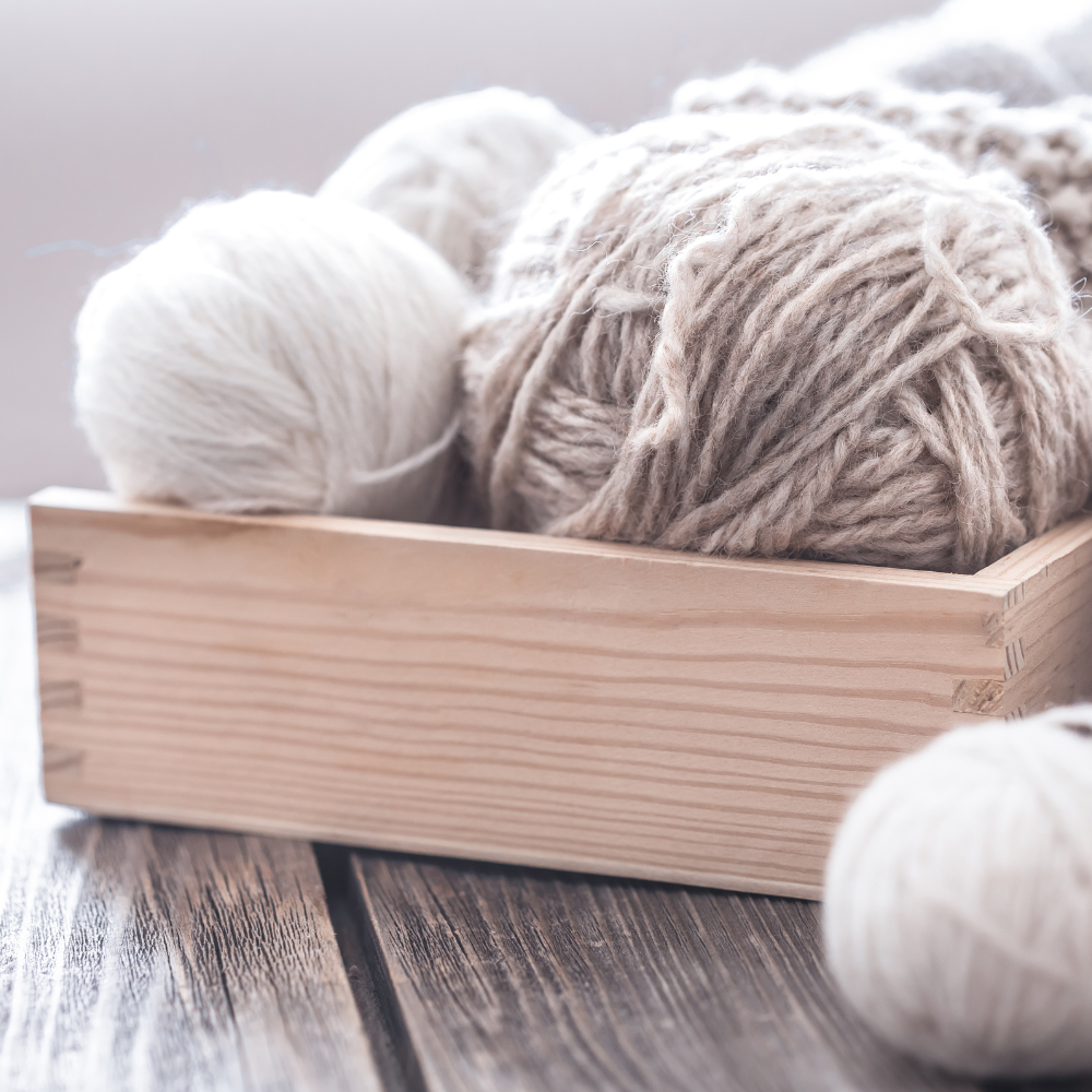 Yarn in a wooden box