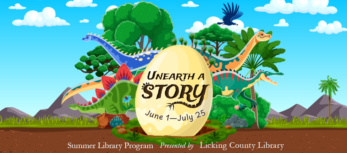 Unearth a Story Summer Library Program dinosaur graphics