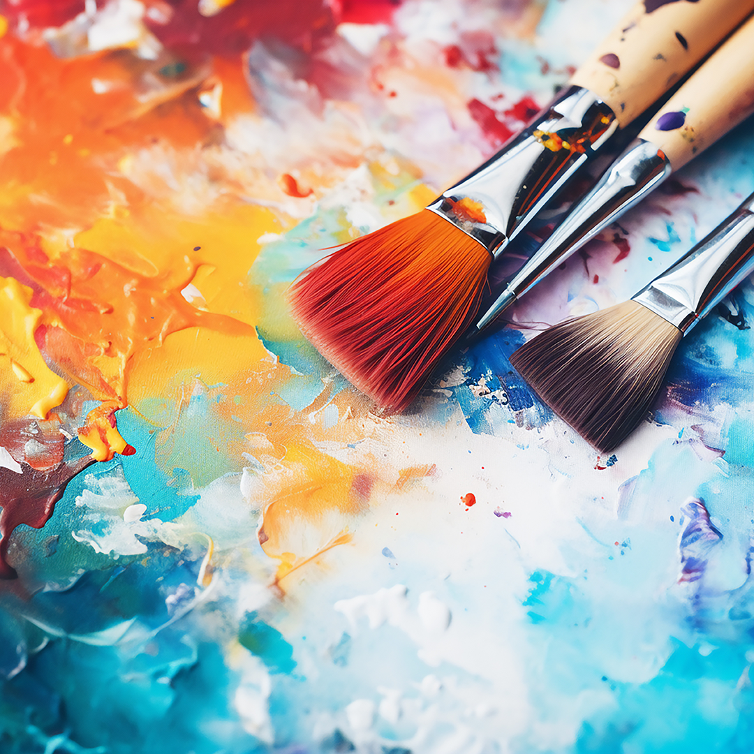 Paintbrushes and paint