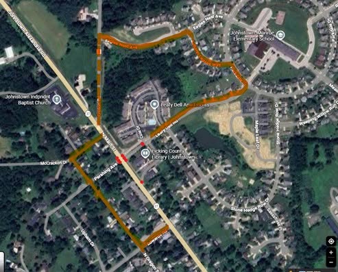 Detour and construction map in Johnstown